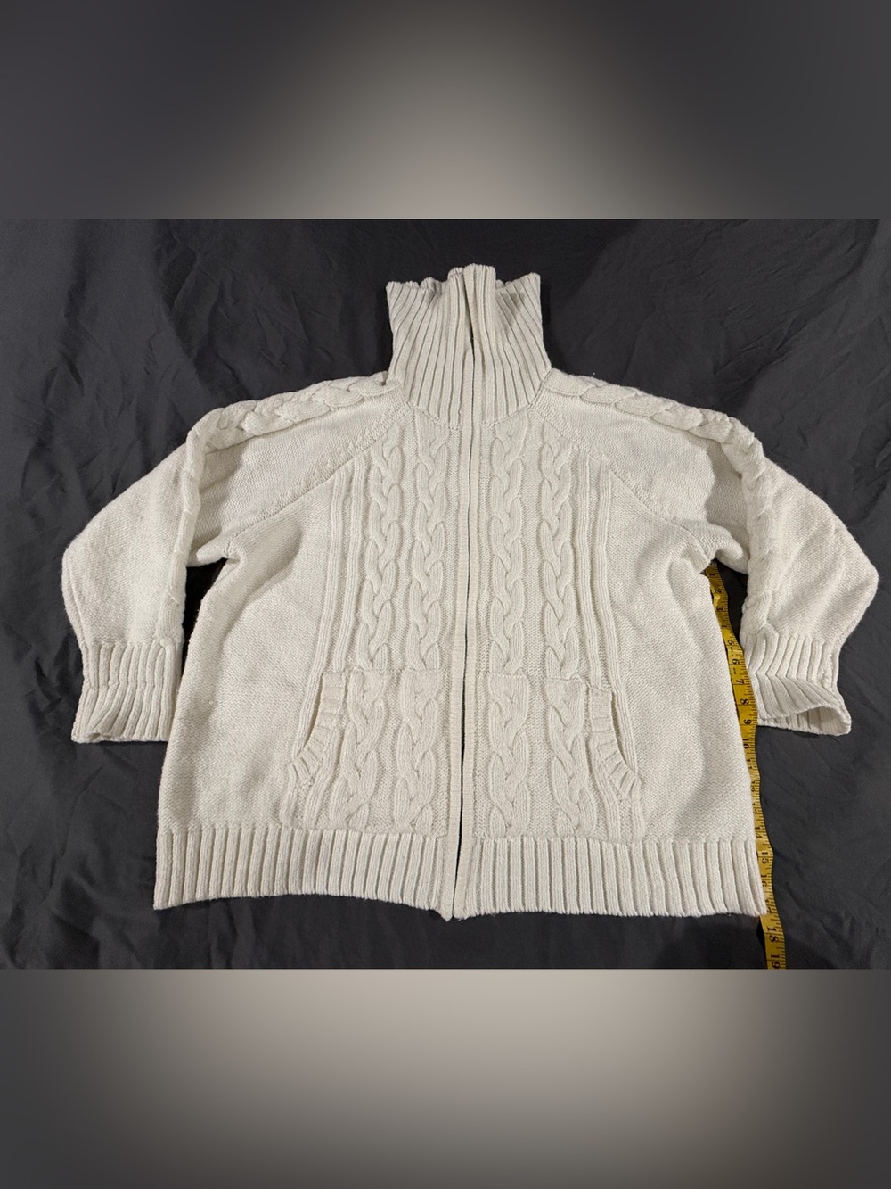Torrid Cream Cable-Knit Full Zip Funnel Neck Cardigan